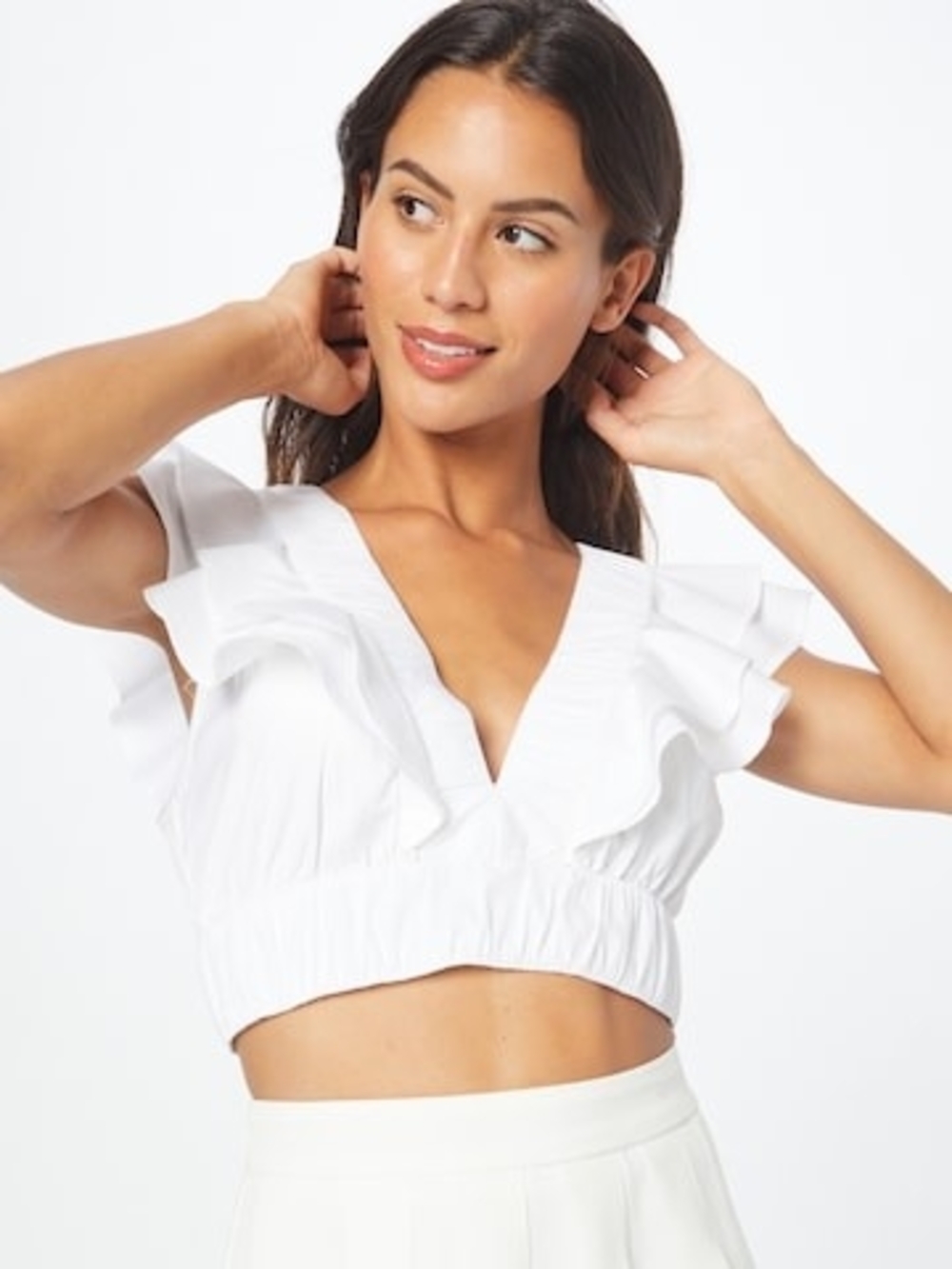 Abercrombie & Fitch White Ruffle V-Neck Crop Top